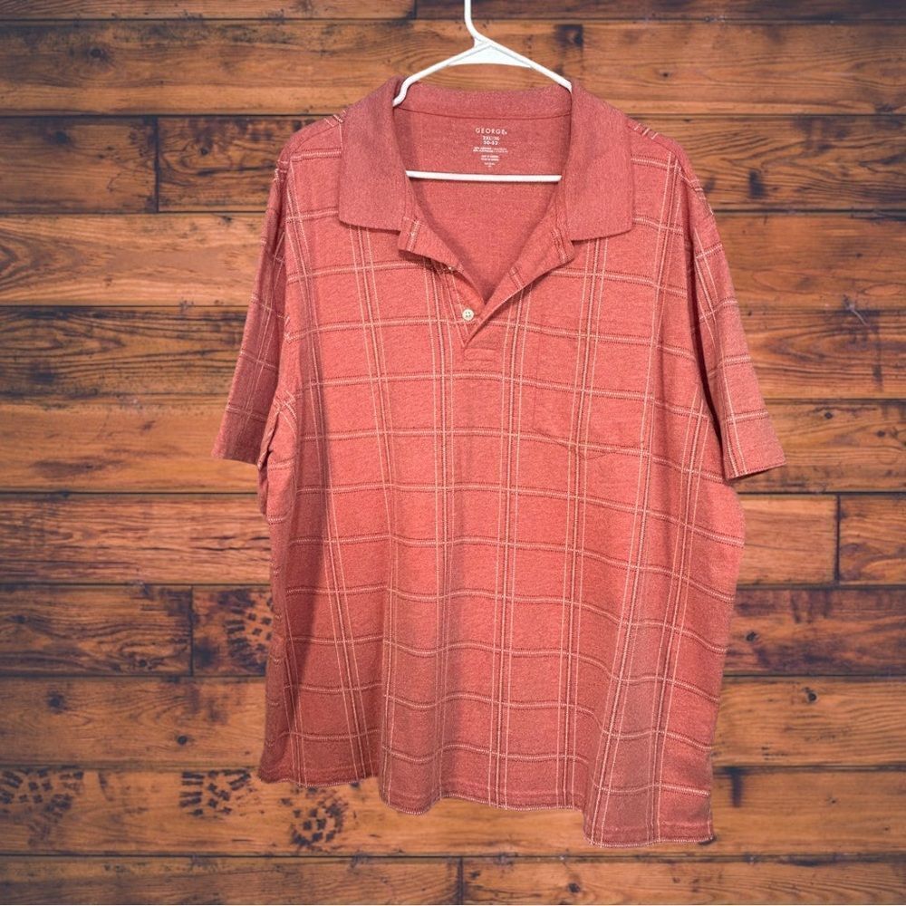 5 for $25🔥George Plaid Rust‎ Half Button Polo Shirt 2XL (50-52)